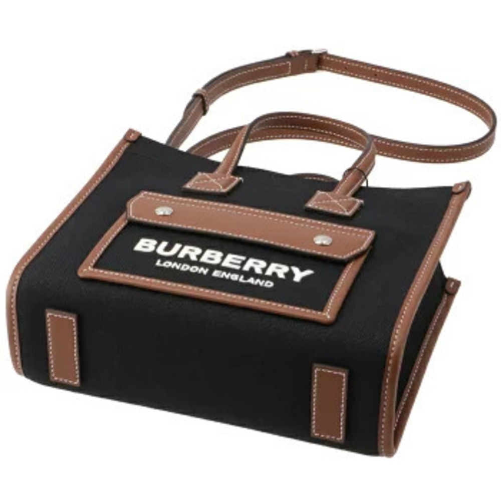 Burberry tote bag two tone canvas leather Freya shoulder black - Picture 4 of 8